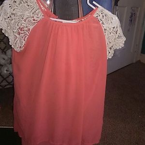 Peach high low short sleeve top